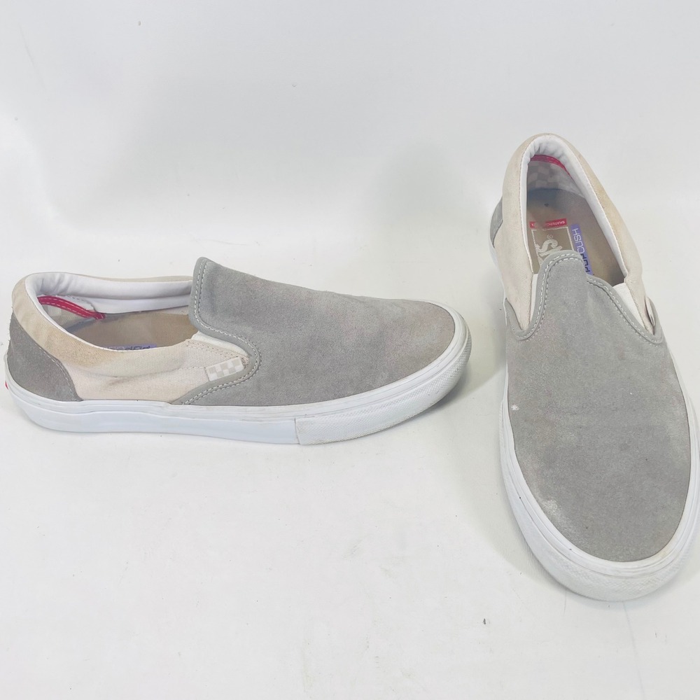 Vans Skate Slip-On Grey Cream Suede Canvas PopCush Mens 10.5 721454